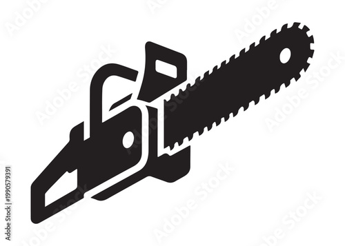 chainsaw cutting logo silhouette vector, chainsaw silhouette logo design illustration, chainsaw silhouette powerful vector design, woodcutter with chainsaw logo silhouette vector on white background