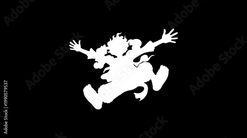 a white silhouette of a person jumping.