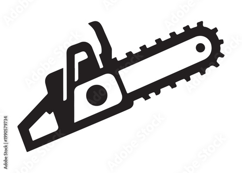 chainsaw cutting logo silhouette vector, chainsaw silhouette logo design illustration, chainsaw silhouette powerful vector design, woodcutter with chainsaw logo silhouette vector on white background