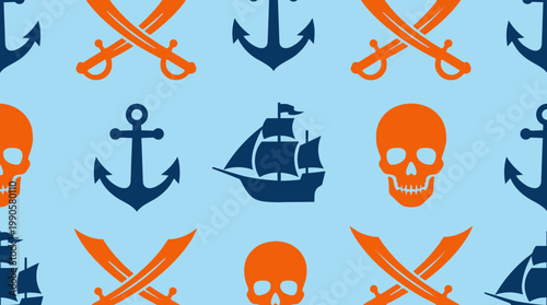 Pirate symbols pattern with anchors swords.