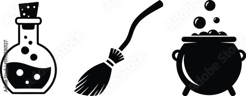 set of witch icons halloween vector 