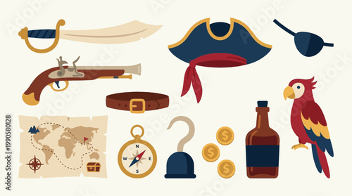 Pirate themed icons and accessories collection.