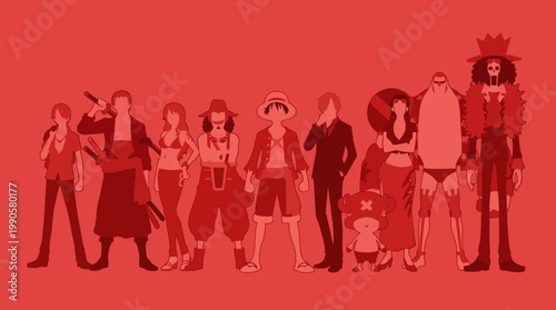 A group of anime characters standing together.