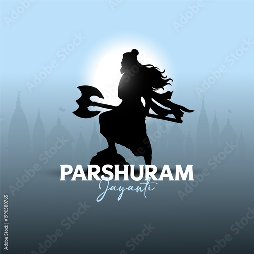 Parshuram Jayanti Greeting Card Vector with Divine Blue Glow and Temple Skyline