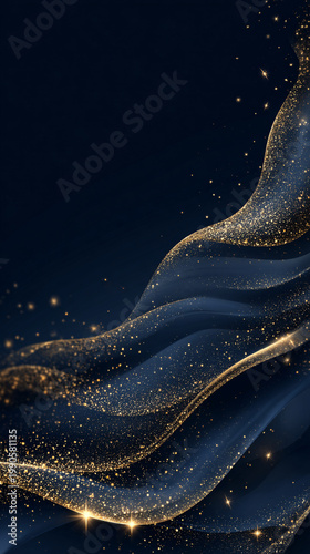 Elegant Dark Background with Gold Glitter and Flowing Waves