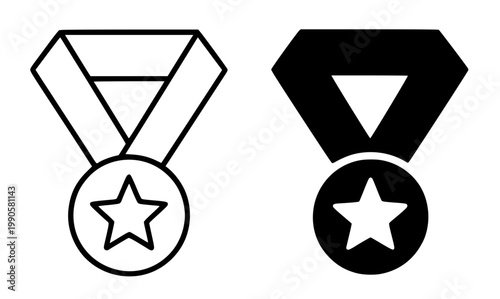 Minimalist medal icon in outline and silhouette design