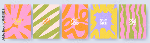 Creative concept of summer bright and juicy cards set. Modern abstract art design with wavy shapes and lines. Templates for celebration, ads, branding, banner, cover, label, poster, sales