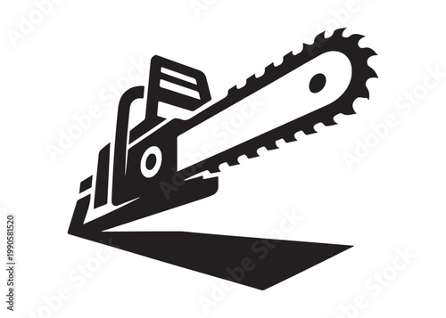 chainsaw cutting logo silhouette vector, chainsaw silhouette logo design illustration, chainsaw silhouette powerful vector design, woodcutter with chainsaw logo silhouette vector on white background