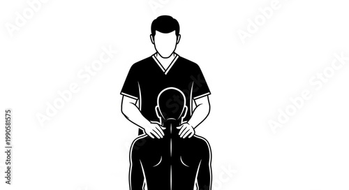 Therapist performing neck massage on patient illustration.