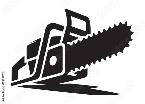 chainsaw cutting logo silhouette vector, chainsaw silhouette logo design illustration, chainsaw silhouette powerful vector design, woodcutter with chainsaw logo silhouette vector on white background