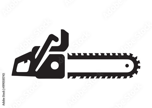 chainsaw cutting logo silhouette vector, chainsaw silhouette logo design illustration, chainsaw silhouette powerful vector design, woodcutter with chainsaw logo silhouette vector on white background