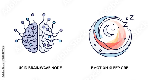 Lucid Brainwave Node & Emotion Sleep Orb, Graphic Illustration, White Background