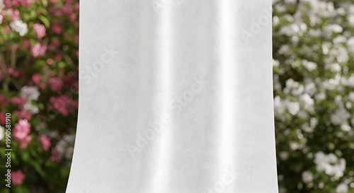 White Curtain Draped Between Pink and White Blooms