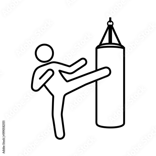 キックボクシングをする人物のラインアイコン