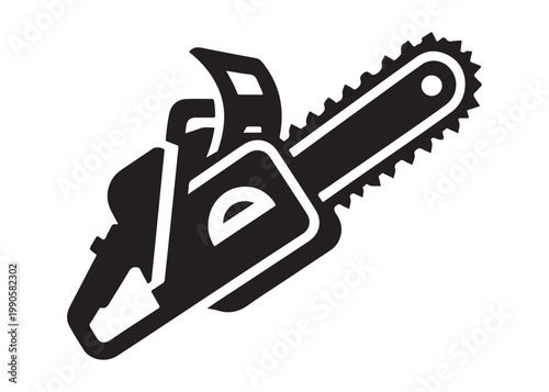 chainsaw cutting logo silhouette vector, chainsaw silhouette logo design illustration, chainsaw silhouette powerful vector design, woodcutter with chainsaw logo silhouette vector on white background