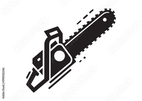 chainsaw cutting logo silhouette vector, chainsaw silhouette logo design illustration, chainsaw silhouette powerful vector design, woodcutter with chainsaw logo silhouette vector on white background