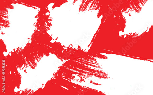 Abstract expressionist painting with bold red and white brushstrokes dynamic composition