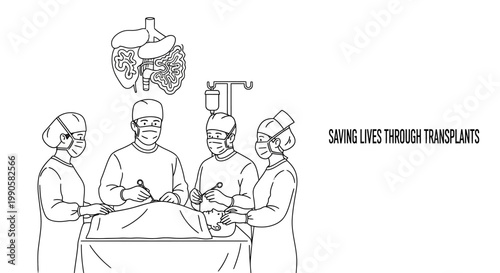 Surgical Team Performing Life Saving Organ Transplant Operation.