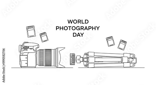 World Photography Day Celebration with Camera and Tripod Illustration.