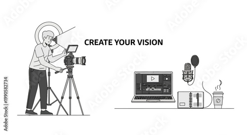 Filmmaker Capturing Creative Vision with Professional Equipment.