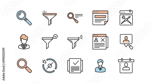 Collection of Search and Filter Icons with Calendar and User Symbols.