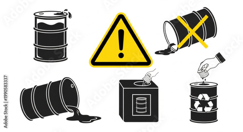 Hazardous Waste Barrels and Warning Sign.