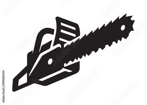 chainsaw cutting logo silhouette vector, chainsaw silhouette logo design illustration, chainsaw silhouette powerful vector design, woodcutter with chainsaw logo silhouette vector on white background