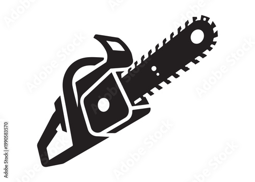 chainsaw cutting logo silhouette vector, chainsaw silhouette logo design illustration, chainsaw silhouette powerful vector design, woodcutter with chainsaw logo silhouette vector on white background