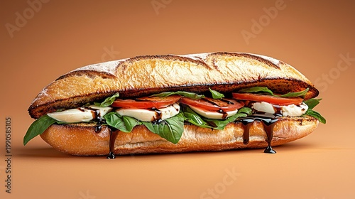 Delicious italian caprese sandwich with fresh mozzarella