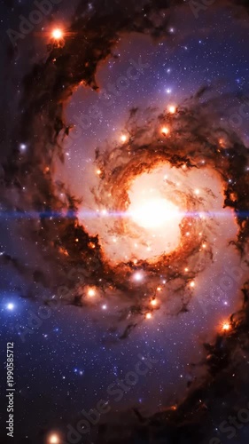 Dramatic spiral galaxy with stars, nebula, and cosmic dust in the night sky, abstract space scene.