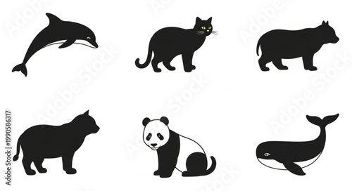 Collection of Animal Silhouettes on White Background.