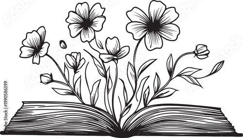 Open book with flowers floral illustration vintage spring nature design