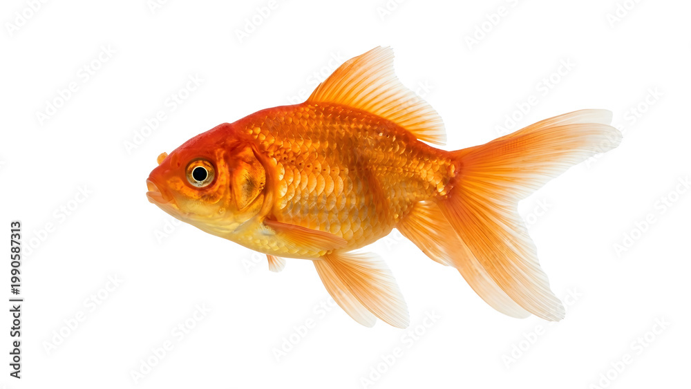 Fototapeta premium Vibrant orange goldfish isolated on transparent background swimming