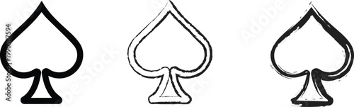 Three Spade Card Suits Black and White Vector Illustration Playing Card Symbol Set Ace of Spades Icons