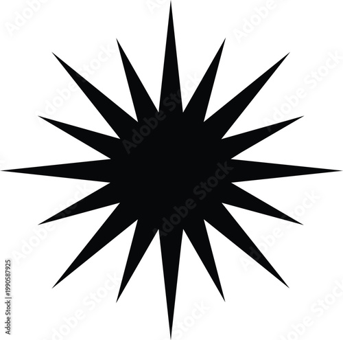 Black multi pointed star silhouette on white background.