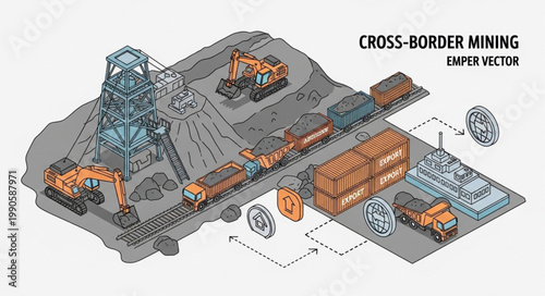 Industrial mining operation with heavy machinery and infrastructure.