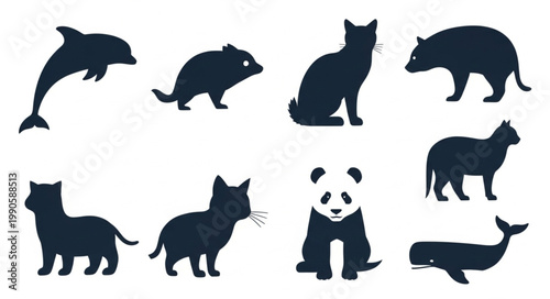 Collection of Animal Silhouettes on White Background.