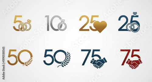 Anniversary Icons Celebrating Milestones with Numbers and Symbols.