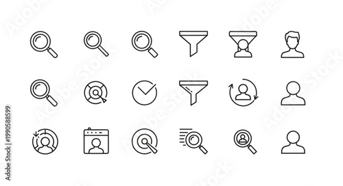 Collection of Search and Filter Icons for Digital Interfaces.