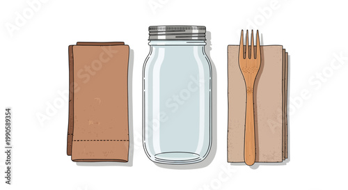 Eco friendly takeout packaging with utensils and jar