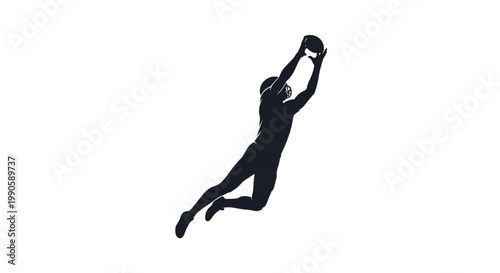 Silhouette of Rugby Player Jumping to Catch Ball