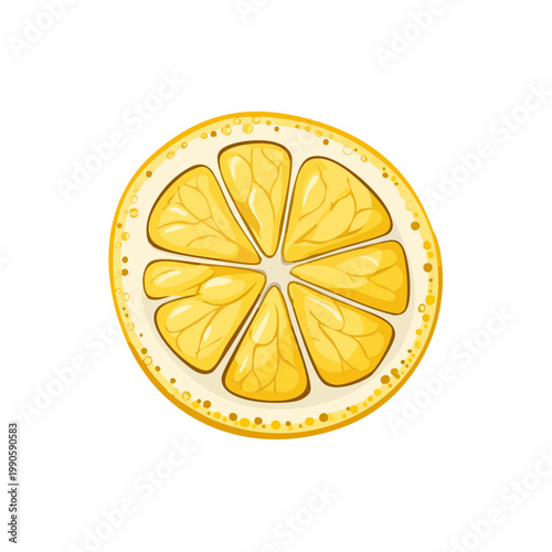 Bright Yellow Lemon Slice with Detailed Segments and Textured Rind