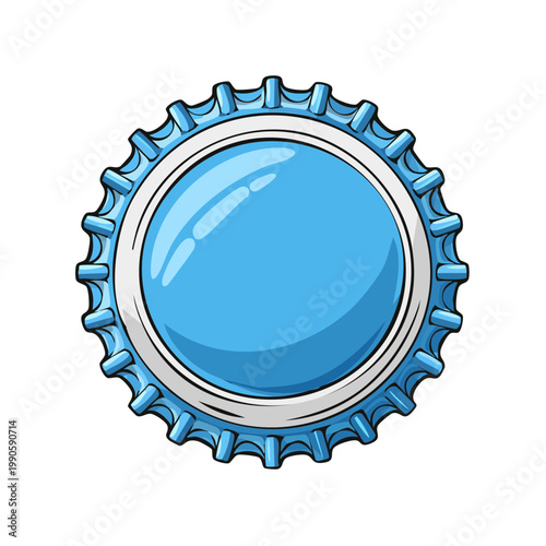 Blue Metal Bottle Cap Illustration with Serrated Edge