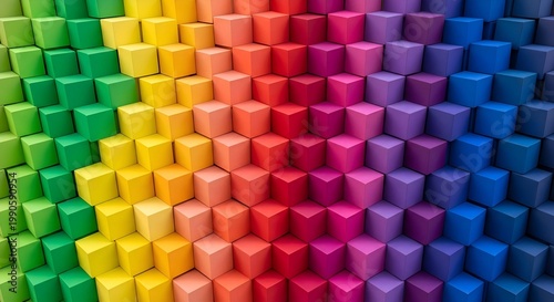 Vibrant Abstract 3D Stacked Cubes Rainbow Gradient Geometric Pattern - Colorful Modern Illustration with Depth, Shadows and Dynamic Undulating Surface, Cheerful Clean Graphic Aesthetic