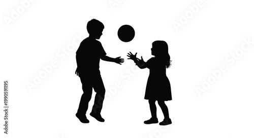 Konstfotografi Children playing with a ball in a striking black silhouette