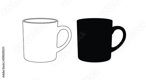 Two coffee mugs one outlined and one dark presenting a stark silhouette