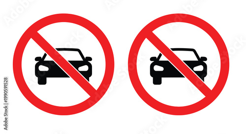 Prohibition signs featuring car silhouettes against a red background silhouette
