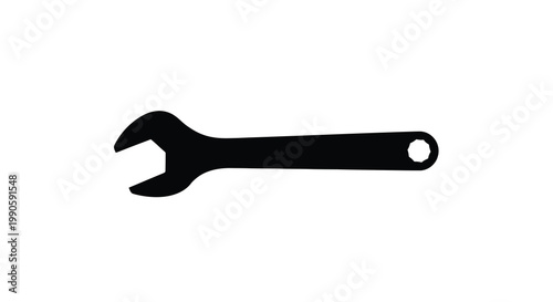 A black wrench design against a white background a stark silhouette