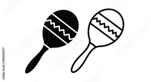 Two maracas depicted in a striking black outline silhouette