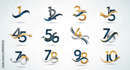Collection of elegant numbers and digits with decorative elements.